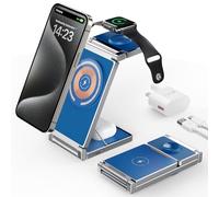 Magnetic Charging Station,Hohosb 3 in 1 Foldable Zinc Alloy Wireless Charger Stand[Compatible with Magsafe Charger] for iPhone 15/14/13/12 Series,AirPods Pro/3/2,Apple Watch/iWatch(Blue)