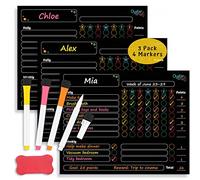 Magnetic Chart Set for Multiple Kids & Adults - Fine Tip Markers - Dry Erase Refrigerator Boards - Reward Good Behaviour & Responsibility - Organise The Family (Black)