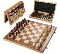 Magnetic Chess Board Set for Adults & Kids, 15" Wooden Folding Chess Boards, Handcrafted Portable Travel Chess Game with Pieces Storage Slots