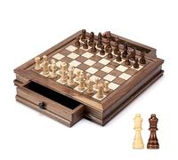Magnetic Chess & Checkers Set, Wooden Travel Case with Storage Slots for Beginners & Professional Players(32x32cm)