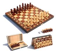 Magnetic Chess Set 3 in 1 Checkers Backgammon, Wooden Chess Board Game for Beginners Travel with Portable Storage Case (29 * 29CM)