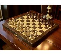 Magnetic Chess Set, Walnut-Style, 12-Inch Folding Board, Travel-Friendly, with Extra Queens