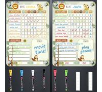 Magnetic Chore Chart for Kids 2 Pcs, 20×30 cm Acrylic Reward Charts for Two Children, Weekly Behavioir Chart for Teens Multiple Kids, with 6 Markers for Refrigerator (Wald)