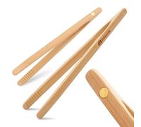 Magnetic Classic Bamboo Toast Tongs - Wood Cooking Tong,Ideal for Toaster,Fruits, Bread & Pickles, Kitchen Utensil for Cheese Bacon Muffin Fruits Bread - 8" Long | Set of 2