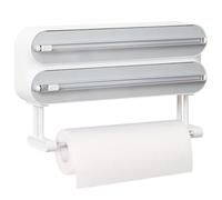Magnetic Cling Film Dispenser and Cutter - Upgraded 3-in-1 Wall-Mounted Kitchen Roll Holder, Quasziwa Refillable Aluminium Foil Dispenser with Paper Towel Holder - Includes 1x50m Clingfilm Roll, White
