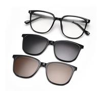 Magnetic Clip On Sunglasses Driving Polarised Sun Glasses Set Square Cat Eye Multifunctional Eyeglasses Frame, Black frame, 141 mm