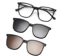 Magnetic Clip On Sunglasses Driving Polarised Sun Glasses Set Square Cat Eye Multifunctional Eyeglasses Frame, Matt Black Frame