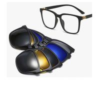 Magnetic Clip On Sunglasses For Eyeglasses, Polarized Lenses UV400 Protection Lightweight Plastic Frame With Night Driving Lenses, Fit Over