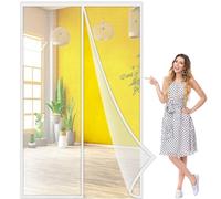Magnetic Closure Screen Door 150x210 cm, French Door Sliding Door Pet and Dog Friendly, Durable Fiberglass Mesh Double Door Screen Mesh Retractable Curtain, Keep Bugs White, Reinforced