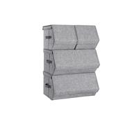 SONGMICS Set of 4 Storage Boxes with Lids, Stackable Wardrobe Storage Organisers, Storage Bins with Magnetic Closures, Fabric Storage Unit, Metal Frame, for Clothes Books, Grey RLB22GY