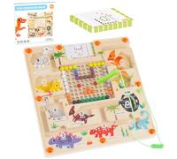 Magnetic Colour and Number Maze, Magnetic Wooden Maze Board Counting Sorting Matching Games, Educational Learning Dinosaur Magnetic Labyrinth Toy for Kids Toddlers Age 3-6