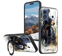 Magnetic Compatible Case for Motorola Moto G Play 4G 2024 6.5", 360° Invisible Ring Stand, Anti-Drop Anti-Fingerprint Matte Finish, Hybrid PC + TPU Shockproof Phone Cover, Black Bear Nature