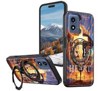 Magnetic Compatible Case for Motorola Moto G Play 4G 2024 6.5", 360° Invisible Ring Stand, Anti-Drop Anti-Fingerprint Matte Finish, Hybrid PC + TPU Shockproof Phone Cover, Lion and Jesus