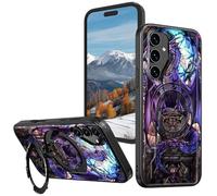 Magnetic Compatible Case for Samsung Galaxy A26 5G 6.7", 360° Invisible Ring Stand, Anti-Drop Anti-Fingerprint Matte Finish, Hybrid PC+TPU Shockproof Phone Cover, Purple Dragon Stained Glass