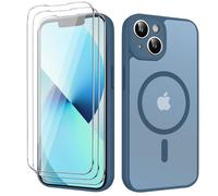 Magnetic Cover for iPhone 13 / iPhone 14 6.1 Inch with 3 Pieces Tempered Glass Screen Protector and Easy Installation Tool, Compatible with MagSafe, Translucent Matte Case - Blue