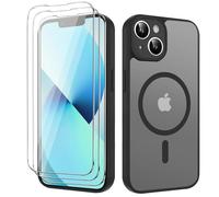 Magnetic Cover for iPhone 13 / iPhone 14 6.1 Inches with 3 Pieces Tempered Glass Screen Protector and Easy Installation Tool, Compatible with MagSafe, Translucent Matte Case - Black
