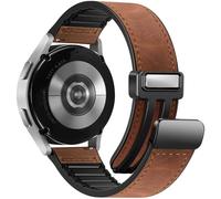 Magnetic Crazy Horse Leather Band Compatible with Samsung Galaxy Watch 7/6/5/4/Active 2 40mm 44mm/Watch 6 Classic 43mm 47mm/Watch 5 Pro 45mm/Watch 4 Classic 42mm 46mm, 20mm Strap for Men, Red-Brown