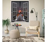 Magnetic Curtain Screen 104 x 106 cm with Powerful Magnets & Full Frame Magic Tape No Gap, Lets Fresh Air in, Keep Bugs Out Duty Fly Screen Curtain for All Types of Windows, Black