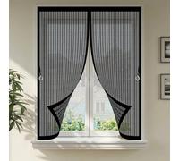 Magnetic Curtain Screen 112 x 111 cm with Powerful Magnets & Full Frame Magic Tape No Gap, Lets Fresh Air in, Keep Bugs Out Mosquito Proof Curtains for All Types of Windows, Black