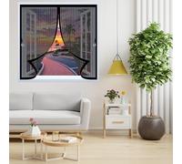 Magnetic Curtain Screen 134 x 124 cm with Powerful Magnets & Full Frame Magic Tape, Keep Bugs Out & Lets Fresh Air in Magnetic Bug Curtain for All Types of Windows, Black