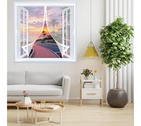 Magnetic Curtain Screen 134 x 126 cm with Powerful Magnets & Full Frame Magic Tape, Keep Bugs Out & Lets Fresh Air in Magnetic Bug Curtain for All Types of Windows, White