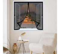 Magnetic Curtain Screen 165 x 140 cm with Powerful Magnets & Full Frame Magic Tape, Keep Bugs Out & Lets Fresh Air in Mosquito Insects Screen Mesh for All Types of Windows, Black