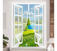 Magnetic Curtain Screen 200 x 120 cm Powerful Magnets, No Drill Installation, Automatically Closes, for Keeping Out Flies & Bug Mesh Screen Curtain for All Types of Windows, White
