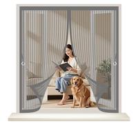 Magnetic Curtain Screen 210 x 110 cm with Powerful Magnets & Full Frame Magic Tape No Gap, Lets Fresh Air in, Keep Bugs Out Patio Nets Insect Mesh for All Types of Windows, Grey