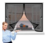Magnetic Curtain Screen 52 x 58 cm with Powerful Magnets & Full Frame Magic Tape, Keep Bugs Out & Lets Fresh Air in Duty Fly Screen Curtain for All Types of Windows, Black
