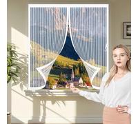 Magnetic Curtain Screen 60 x 59 cm with Powerful Magnets & Full Frame Magic Tape, Keep Bugs Out & Lets Fresh Air in Heavy Duty Fly Curtains for All Types of Windows, White