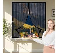 Magnetic Curtain Screen 67 x 62 cm with Powerful Magnets & Full Frame Magic Tape, Keep Bugs Out & Lets Fresh Air in Heavy Duty Fly Curtains for All Types of Windows, Black