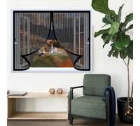 Magnetic Curtain Screen 87 x 82 cm with Powerful Magnets & Full Frame Magic Tape, Keep Bugs Out & Lets Fresh Air in Magnetic Fly Curtain for All Types of Windows, Black
