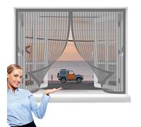 Magnetic Curtain Screen 94 x 54 cm with Powerful Magnets & Full Frame Magic Tape, Keep Bugs Out & Lets Fresh Air in Duty Fly Screen Curtain for All Types of Windows, Grey
