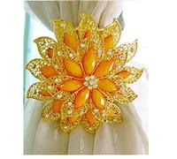 Magnetic Curtain Tie Back Crystal Diamond Large Flower Curtain Tieback & Holdback Clips Crystal Tieback, Pack of 1 pc (Gold)