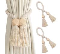 Magnetic Curtain Tie Backs 2 Pack, Modern Simple Style 22.83" Long Braided Rope Holdbacks with Strong Magnets, Suitable for Thin or Thick Curtains in, Decorative Pearl Ball and Rope Curtain Tiebacks