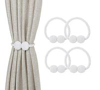 Magnetic Curtain Tie Backs, 4PCS Magnetic Curtain Clips Rope Curtain Holder Buckles Small Bead Curtain Buckle Clips Rope Holders for Home Office Hotel Window Decoration (White)