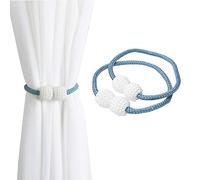 Magnetic Curtain Tie Backs, Magnetic Curtain Clips Rope Curtain Holder Buckles Small Bead Curtain Buckle Clips Rope Holders for Home Office Hotel Window Decoration (2-PACK, Blue)