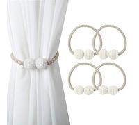 Magnetic Curtain Tie Backs, Magnetic Curtain Clips Rope Curtain Holder Buckles Small Bead Curtain Buckle Clips Rope Holders for Home Office Hotel Window Decoration (4-PACK, Beige)