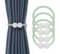 Magnetic Curtain Tie Backs, Magnetic Curtain Clips Rope Curtain Holder Buckles Small Bead Curtain Buckle Clips Rope Holders for Home Office Hotel Window Decoration (Green, 4-PACK)