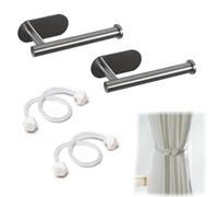 Magnetic Curtain Tie Backs - Self-Adhesive Holdbacks for Drapes & Shower Curtains, Stainless Steel Hooks with Strong Suction, No-Drill Modern Home Decor (4PCS Set)