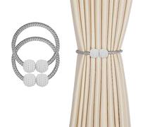 Magnetic Curtain Tiebacks (2 Pack) Pearl Ball Curtain Magnetic TieBacks Weave Rope Drape Tie Backs for Home, Office, Hotel Window Decorative, Grey