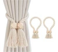 Magnetic Curtain TieBacks,2 Pcs Modern Simple Style Tie Backs for Curtains Boho Braided Rope Holdbacks Curtain Drape Tie Drapery Holdbacks for Thin & Thick Home & Office Window Draperies (Beige)