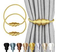 Magnetic Curtain Tiebacks, 2Pack Outdoor Curtain Tie Backs Rope Decorative Magnetic Curtain Holders for Drapes Window Treatment Holdbacks (Gold)