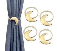 Magnetic Curtain Tiebacks Alloy Moon Curtain Holdbacks Silver/Gold Curtain Tie Backs Curtain Clips Ropes (Gold Moon - 4 Pcs)
