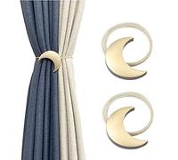Magnetic Curtain Tiebacks Metal Moon Curtain Clips Rope Holdbacks Art Meniscus Gold Window Tie Backs for Home Office Decorative Drapes set of 2