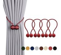 Magnetic Curtain Tiebacks,Modern Curtain Holdbacks Drape Tie Backs Buckles Weave Ropes Holders for Window Draperies (4 Pack, Red)