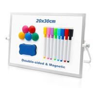 Magnetic Desktop Whiteboard With Stand 20 x 30cm, A4 Mini Double Sided With 8 Pens, 1 Eraser, 5 Magnets for Schools, Home and Offices
