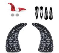 Magnetic Devil Horns Hair Clips, Rhinestone Devil Horns Hair Accessories with Sparkly Crystal Design, Halloween Cosplay Costume Accessories for Women Girls, Party Dress Up Decoration，Black