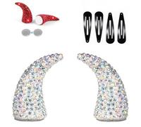 Magnetic Devil Horns Hair Clips, Rhinestone Devil Horns Hair Accessories with Sparkly Crystal Design, Halloween Cosplay Costume Accessories for Women Girls, Party Dress Up Decoration，Bright silver