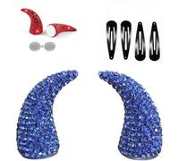Magnetic Devil Horns Hair Clips, Rhinestone Devil Horns Hair Accessories with Sparkly Crystal Design, Halloween Cosplay Costume Accessories for Women Girls, Party Dress Up Decoration，Blue